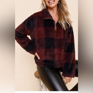 Francescas Collections Plaid Fleece Pullover Jacket Womens Medium